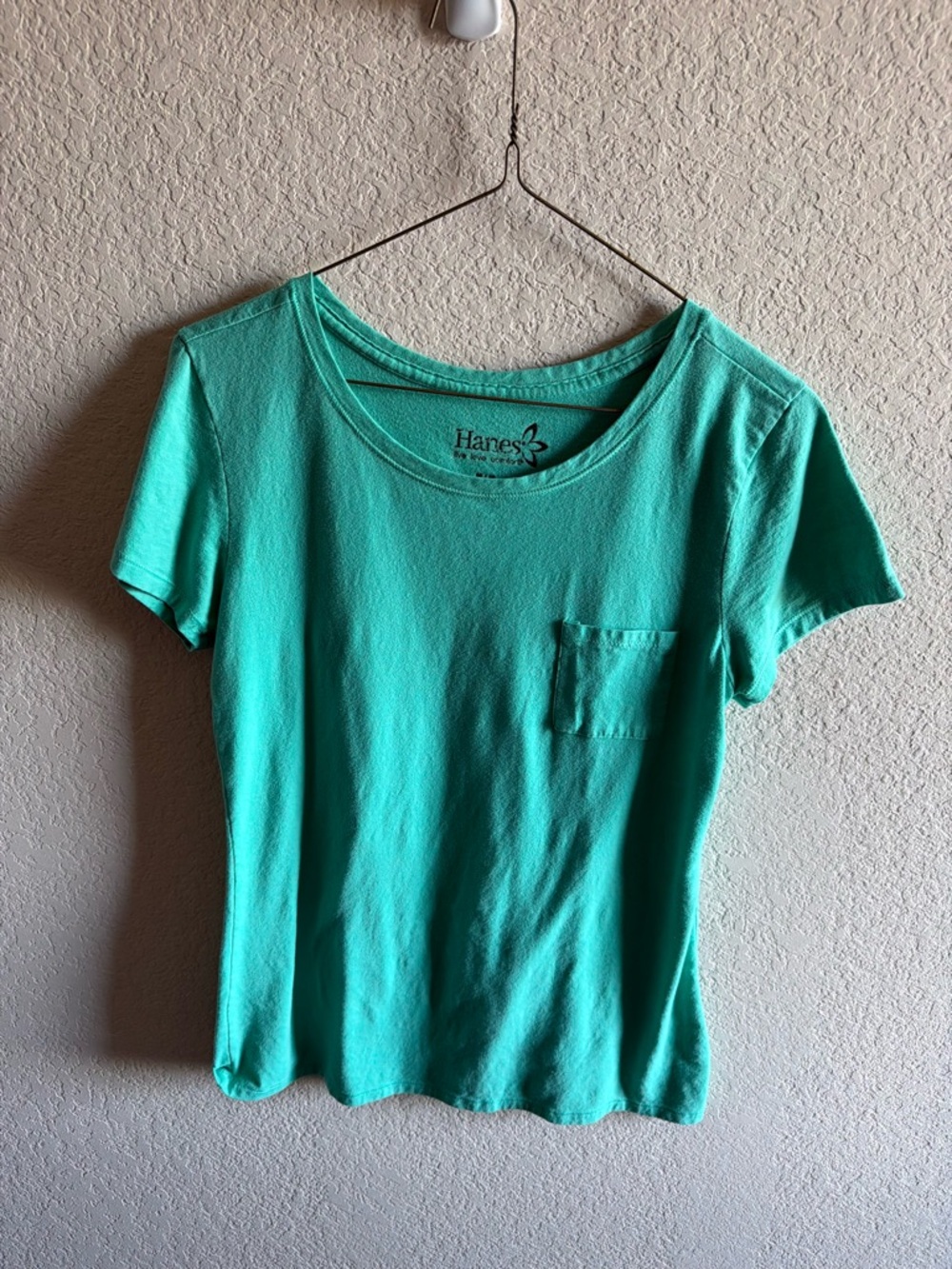 Hanes Women's Turquoise Short Sleeve Pocket Tee
